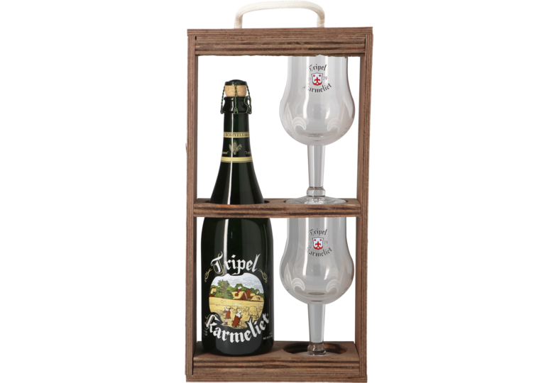 Accessoires et cadeaux - Coffret Tripel Karmeliet Bois -1 bière et 2 verres
