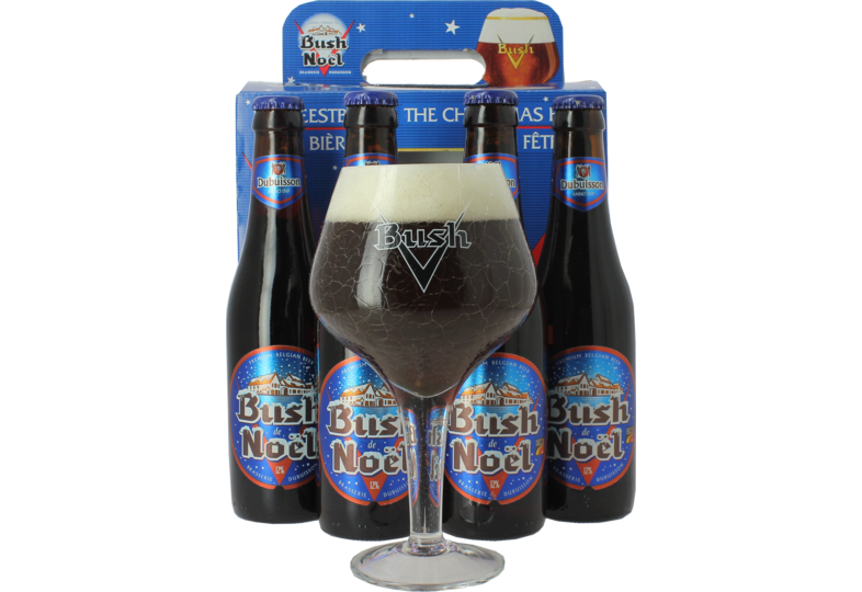 Coffrets cadeaux verre et bière - Coffret Bush de Noël - 4 bières et 1 verre