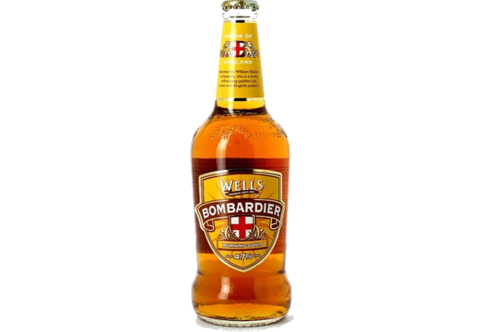 Bière Bombardier Burning Gold Pale ale anglaise, brasserie Charles Wells