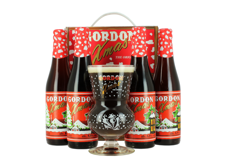 Gift box with beer and glass - Coffret Gordon Christmas - 4 bières et 1 verre