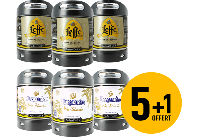 Fûts de bière - Assortiment 3 fûts 6L de Leffe blonde et 3 fûts 6L Hoegaarden (dont 1 offert)