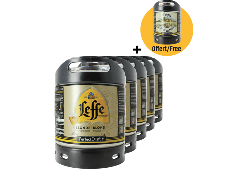 Fûts de bière - Pack 5 fûts 6L de Leffe blonde + 1 fût Tripel Karmeliet Offert