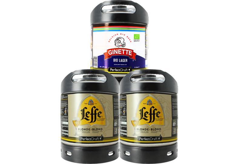 Fûts de bière - Assortiment 3 fûts 6L : 2 Leffe Blonde - 1 Ginette Lager Bio