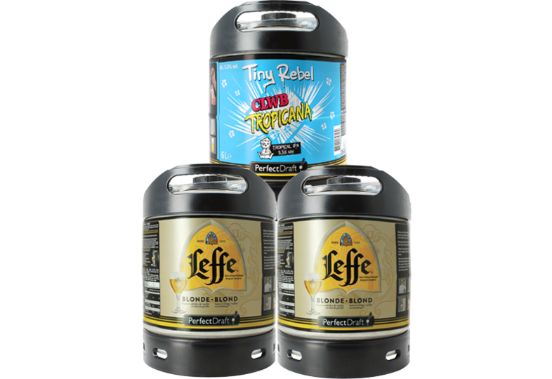Fûts de bière - Assortiment 3 fûts 6L : 2 Leffe Blonde - 1 Tiny Rebel Clwb Tropicana