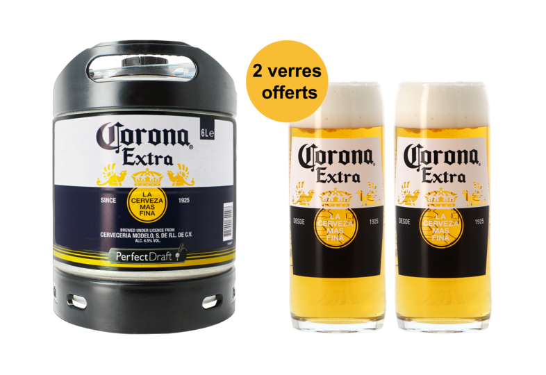 Fûts de bière - Pack 1 fût 6L de Corona + 2 verres Corona offerts