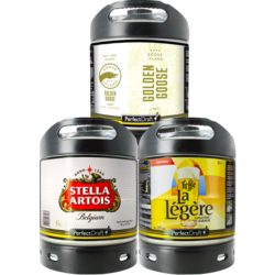 Fûts de bière - Assortiment 3 fûts 6L Lager : Stella Artois - Goose Island Golden Goose - Leffe La Légère