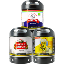 Kegs - Assortiment 3 fûts 6L Lager : Stella Artois - Spaten - Ginette Lager Bio