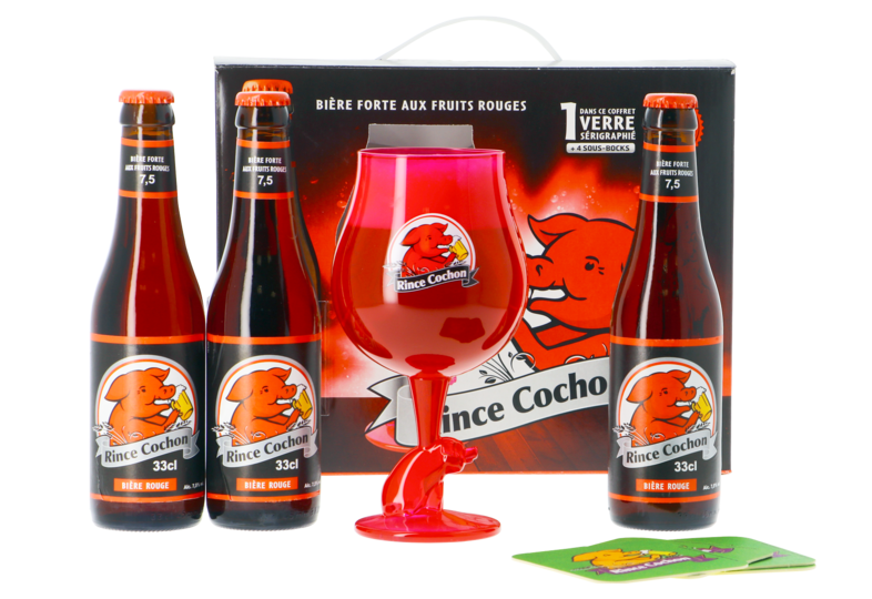 Coffrets cadeaux verre et bière - Coffret Rince Cochon Rouge (3 bières 1 verre)