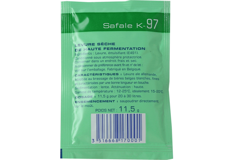 Levures pour fermentation - Levure sèche Safale K-97 11g